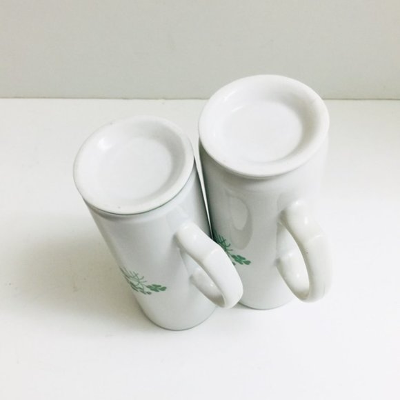 Set of 2 White Porcelain IRISH COFFEE Mugs Cups Shamrocks Green Line Trim - Picture 3 of 3